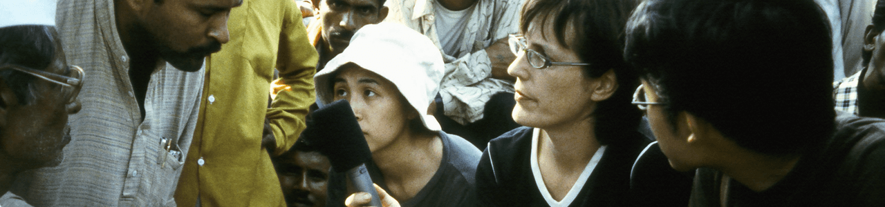 Urgewald's director Heffa Schuecking making an interview